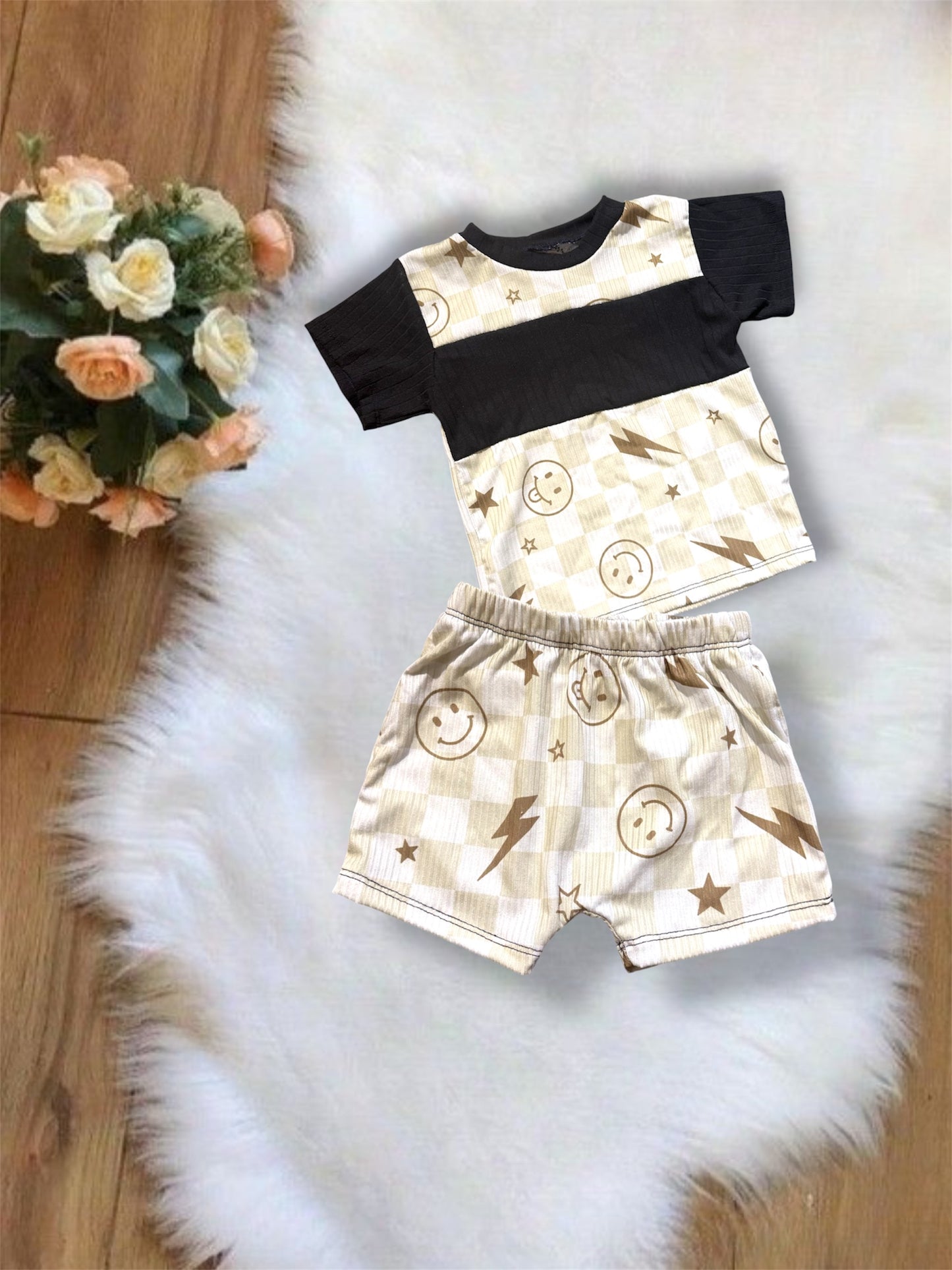 12-18m color block top and everyday shorts set