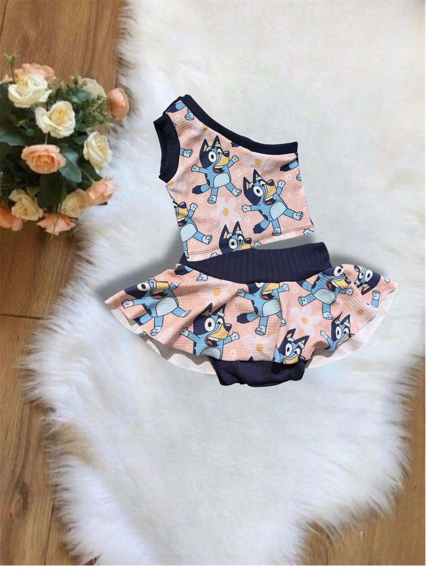 4t skirted bummies/ one shoulder top set