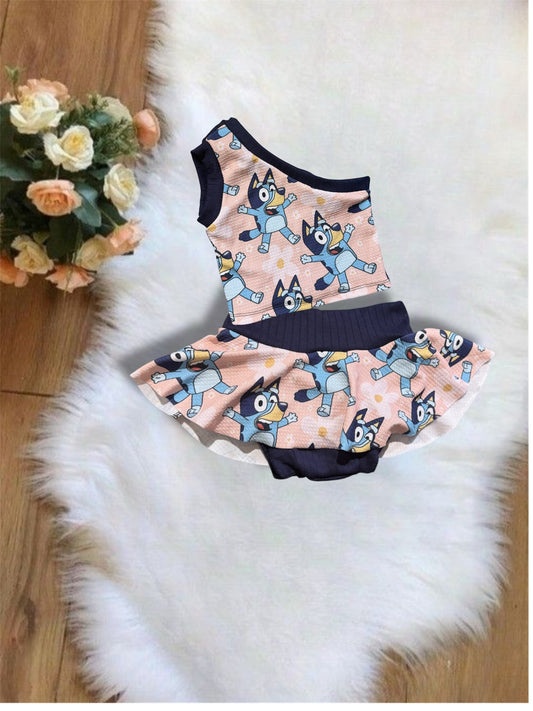 4t skirted bummies/ one shoulder top set